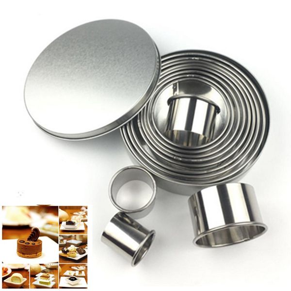 

kitchen bakeware stainless steel round cookie cutter slicers bread biscuit fondant cake mold tool 12pcs/set