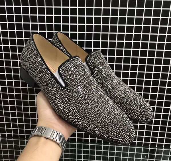 

роскошный красный подошв мужской одежды flats, черный горный хрусталь strass плоские мокасины oxfords бизнес bottom квартиры обувь red botto, Black