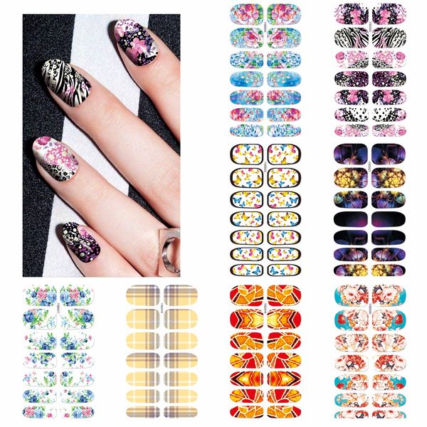 

yzwle 1 sheet optional beautiful full cover wraps nails decals water transfer nail art stickers, Black
