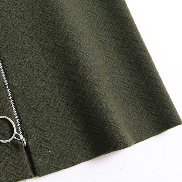 

2019 autumn women skirts high waist women a-line midi skirt saias zip decorated women knitting skirt jupe femme faldas, Black