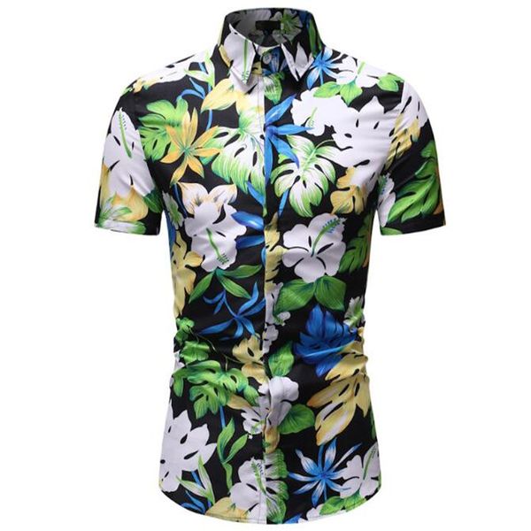 

summer new men's fashion casual 3d printed short-sleeved shirt, White;black