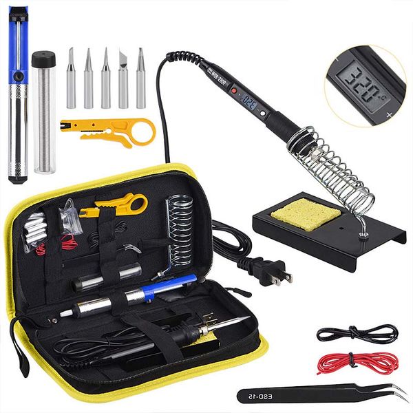 

80w eu us adjustable temperature lcd soldering iron kit solder welding tools soldering tips wire desoldering pump heater