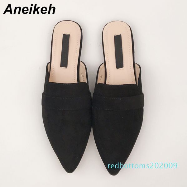 

aneikeh summer flats mules lady sandals slippers leopard print slip on pointed toe women mules outdoor fashion flats shoes muje r09, Black