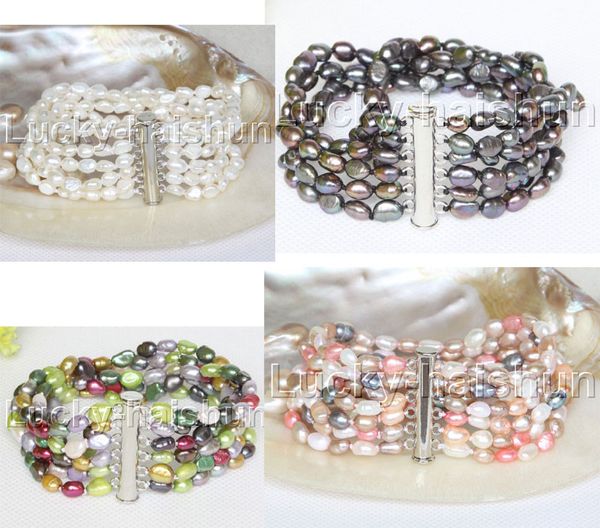 

jqhs genuine baroque 6row white multicolor black freshwater pearls bracelet magnet clasp j12225