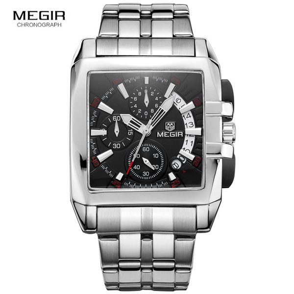 

megir new business men's quartz watches fashion brand chronograph wristwatch for man hour for male with calendar 2018, Slivery;brown