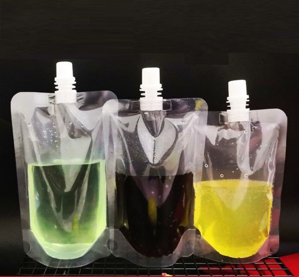 Busta stand up in plastica trasparente da 100 ml con buste doypack con beccuccio superiore, busta per imballaggio di campioni di liquidi per bevande