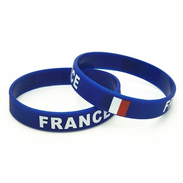 

1pc france flag silicone wristband blue football sports souvenir silicone rubber bracelets&bangles gifts sh220, Golden;silver