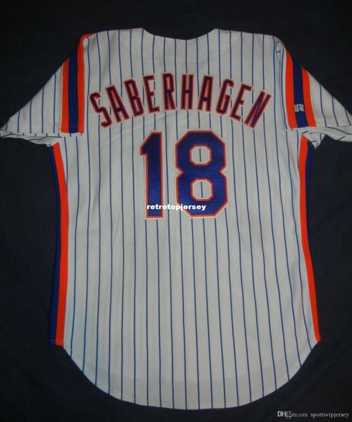 

retro russell athletic #18 bret saberhagen new york white jersey pinstripe mens stitched baseball jerseys, Black;blue