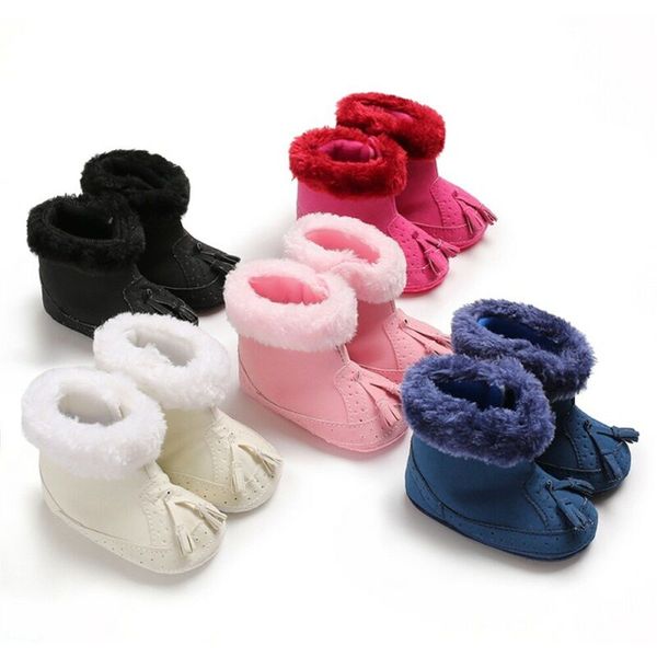 

infant baby girl winter cotton knit fleece snow boots warm fur soft crib shoes, Black;grey