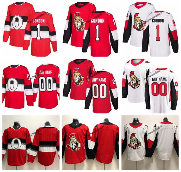 

2019 mike condon ottawa senators hockey jerseys 100th classic mens custom name #1 mike condon stitched hockey shirts s-xxxl, Black;red