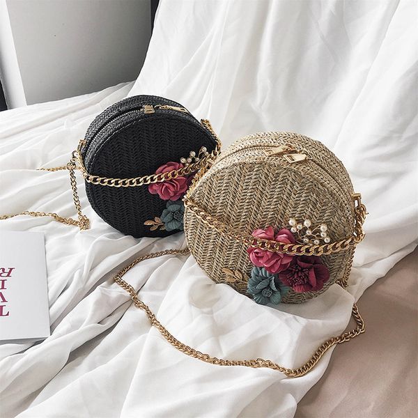 

crossbody bags for women handbags fashion women retro weave flower handbag circular chain crossbody shoulder bags #20