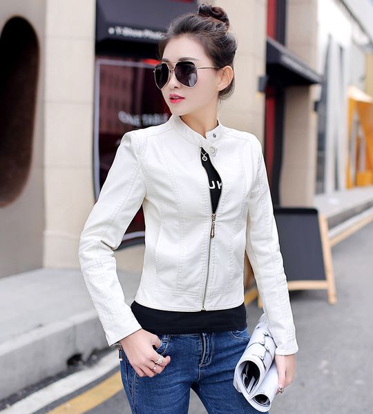 

2018 women leather jacket single pimkie washed pu leather motorcycle jacket pimkie slim female soft large black