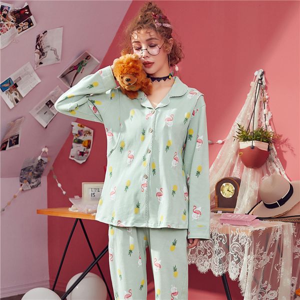 

pregnant women cotton lactation confined pajamas, Blue;gray