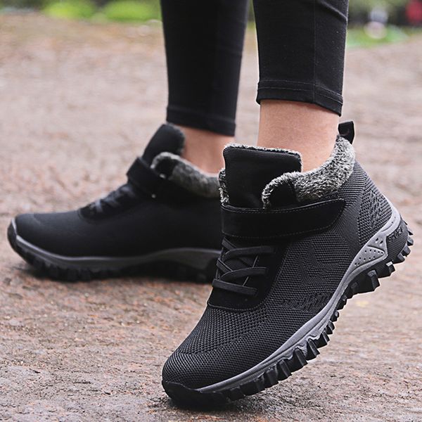 

womens shoes with fur winter boots flats sneakers warm walk shoes women casual rubber ankle footwear female botas fashion tenis, Black
