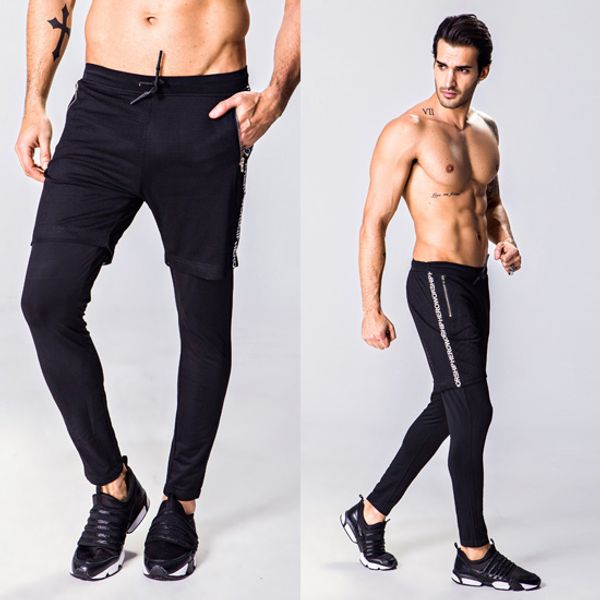 

new trend men pants brand quick dry pants men joggers homme sweatpants fitness casual elastic pantalones, Black