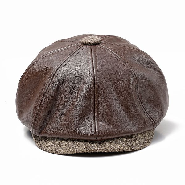 

pu leather hat 2019 autumn and winter new european and american octagonal cap middle-aged warm octagonal hat 14124, Blue;gray