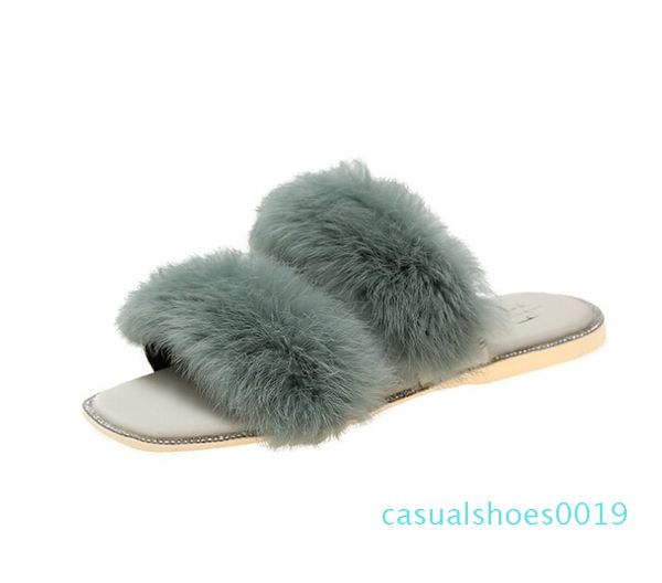 

net red fur shoes slippers female autumn and summer new korean version of the wild rhinestone square head wearing a word sandal wholesa c19, Black