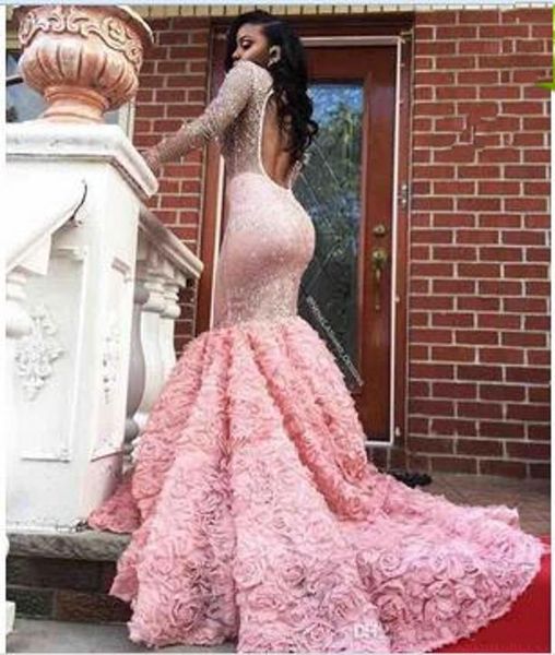 

luxury and mermaid evening dresses 2019 new illusion beaded rose floral lace pageant dress tulle keyhole back party prom gowns 816, Black;red
