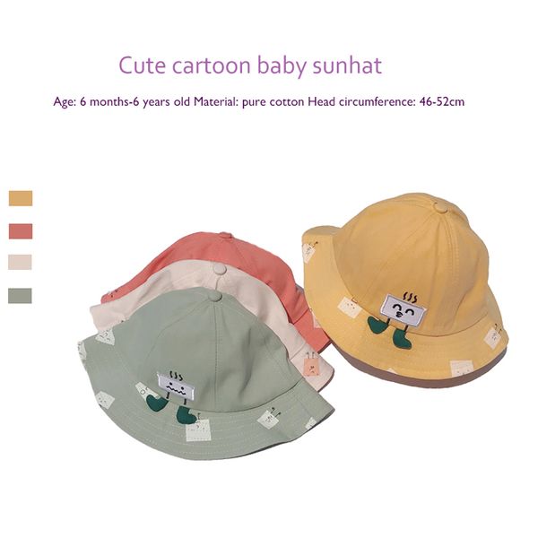

baby girl boy fisherman hat kids cartoon dinosaur planet wearable on both sides bucket sun hats autumn fisherman outdoor cap, Yellow