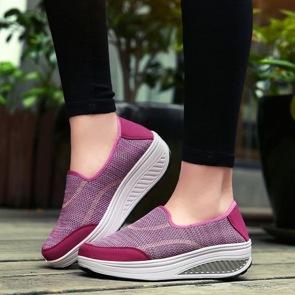 

women slimming shoes woven ladies breathable platform swing shoes big size42 cushion height increasing female toning, Black