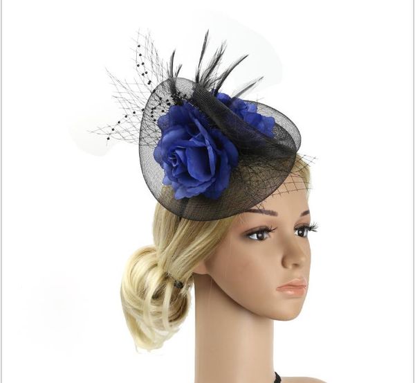 

feather headdress bride's head flower mesh hair decoration party madam's hat for hemp yarn headdress party, Silver