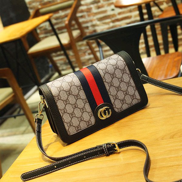 

девушка 2019 новой корейской версии ретро baitao моды цветной печати одно плечо косой lady bag, Black