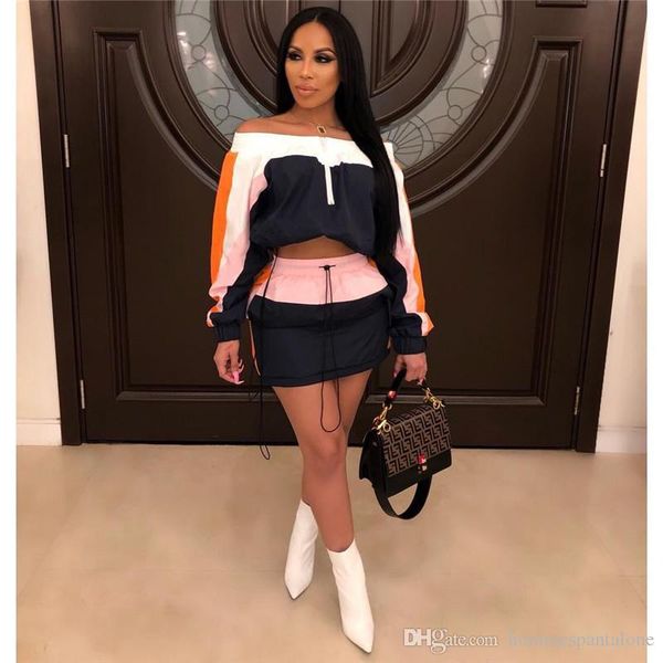 

female pure color 2pc dress summer designer panelled slash neck ladies 2pc set fashion loose long sleeve women clothing, White