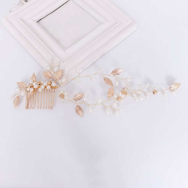 

new product fashion rhinestones pearls bridal hair combs leaf styling accessory hair jewelry crystal trendy hairpins women accessories, Golden;white