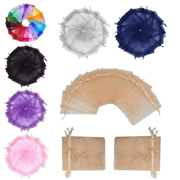 

100pcs sheer drawstring organza bag transparent organza pouches drawstring mesh bags for cookies candy gift new year supplies