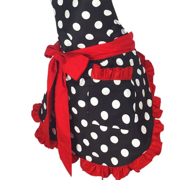 

retro apron for women super cute and funny bowknot with 2 pockets adjustable cotton polka dot delicate hemline black red