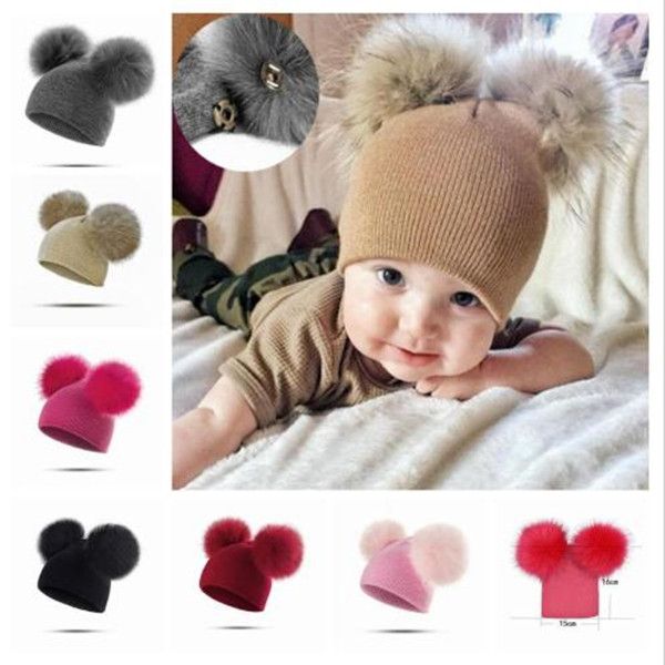 

детские съемные болл шапочка вязаная двойной бал утолщенные hat цвета конфеты мальчик в девочке зимние теплые трикотажные шапки wy205q, Yellow