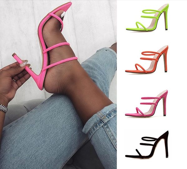 

thin heel candy bright color hollow roman high heels 11cm big size women's shoes 35- 43 cross-border supply women sandals, Black