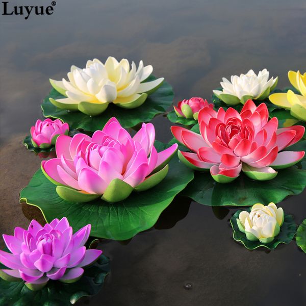 

luyue 5pcs/lot artificial foam lotus flowers fake bouquet for wedding decoration fish tank floating water simulation lily lotus