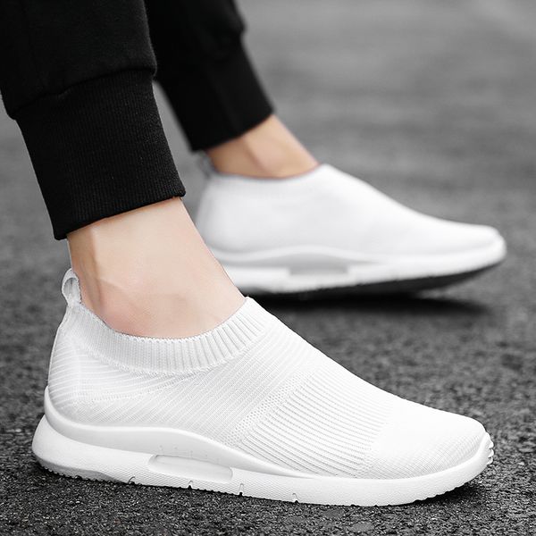

slip causal sapato breathable shoe summer man sneakers men casuales casual zapatos knitting white of male solid mens shoes on, Black