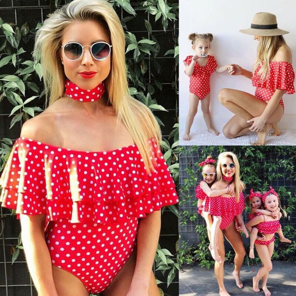 

family matching swimwear mother daughter letters bikini bathing suit cute dot print swimsuit