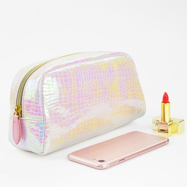 

holographic travel cosmetic makeup bag portable toiletry case pouch organizer storage 21x8.5x11cm makeup bag