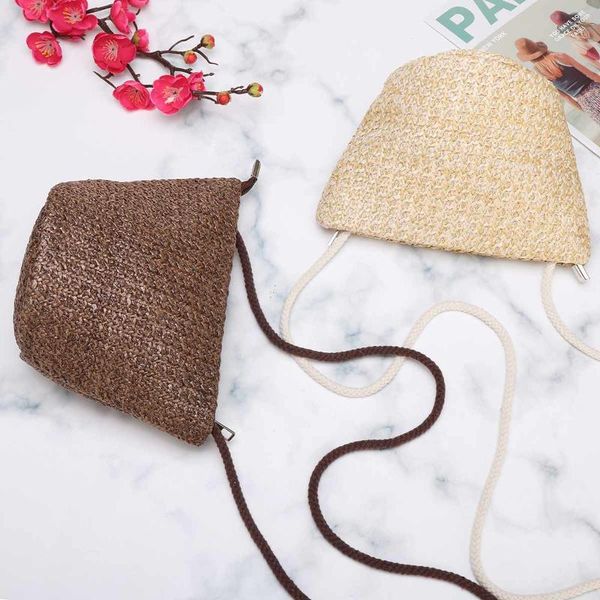 

2 color women round straw beach bag woven beach handbag shoulder tote outdoor travel bohemian summer vacation casual bags