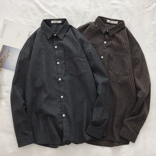 

fashion striped cotton long-sleeved shirt for men 2020 new clothing, White;black