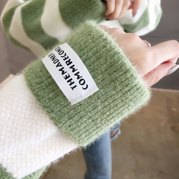 

2897 # по nalini [хорошее качество] осенью и зимой одежда 2019 интернет celebrity новый стиль малый высокий воротник пуловер stripe, Black