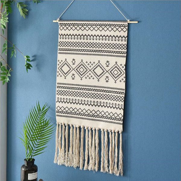 

tassel bohemian macrame woven wall hanging handmade vintage knitting tapestry home office wall decoration tapestry