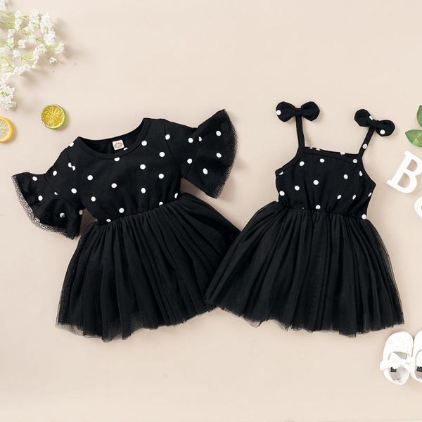 

2020 summer kid girl dress black color polka dots gauze dress toddler children princess vestidos, Red;yellow