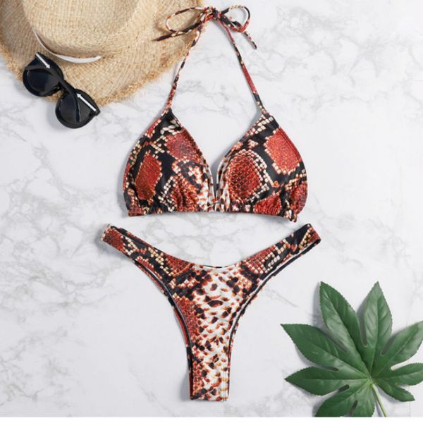 

snake pattern printed bra set women summer clothing, Red;black