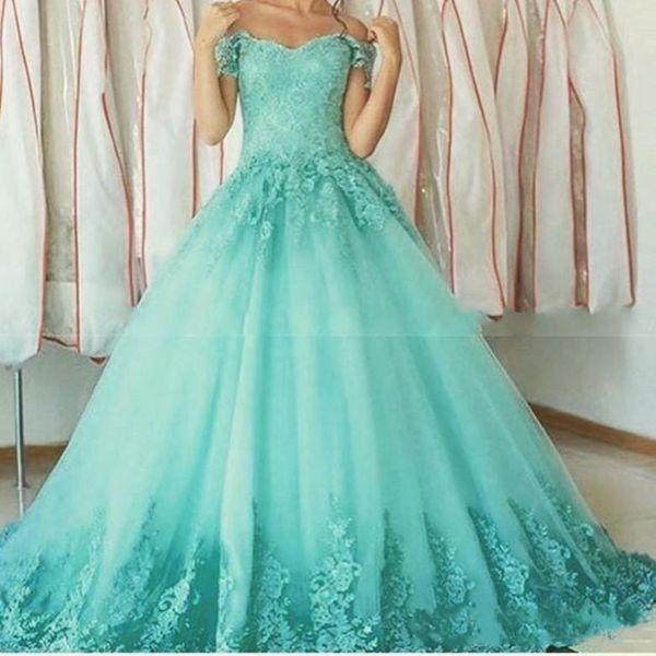 

vintage ball gowns aqua quinceanera dresses vestidos de 15 anos off the shoulder lace appliques prom dresses sweet 16 party gowns, Blue;red