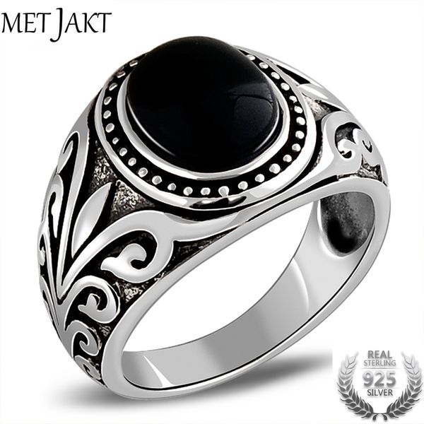 

metjakt natural agate/garnet ring with ancient cane pattern solid 925 sterling silver ring for men vintage thai silver jewelry, Golden;silver