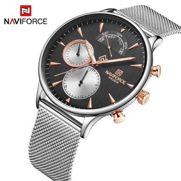 

naviforce fashion watch casual business mens quartz watches date waterproof clock sport wristwatch male relogio masculino, Slivery;brown