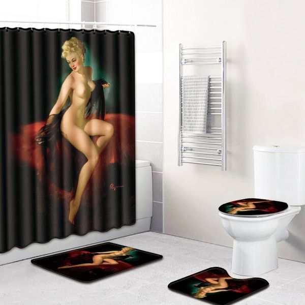 

2020 bathroom sets marilyn monroe men and women bathroom decoration shower curtain carpet rug set non-slip mat absorbent foot pad