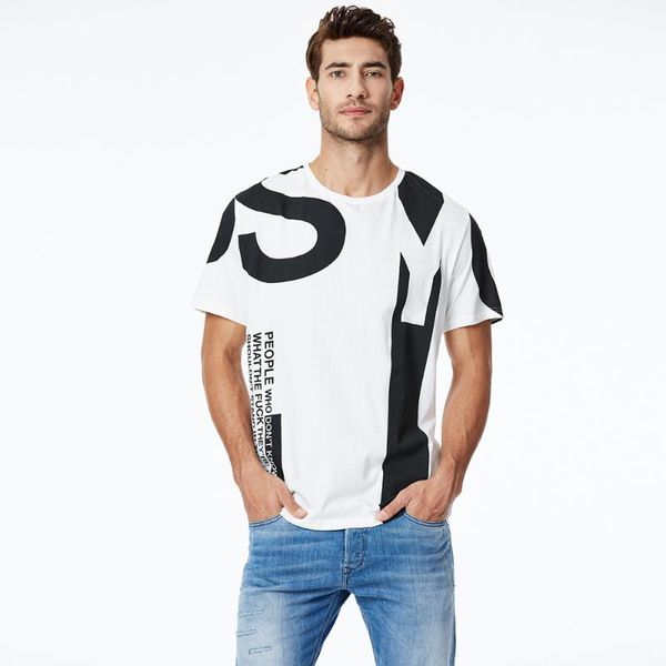 

europe and america cotton men crew neck short sleeve printed loose-fit short sleeve t-shirt, White;black