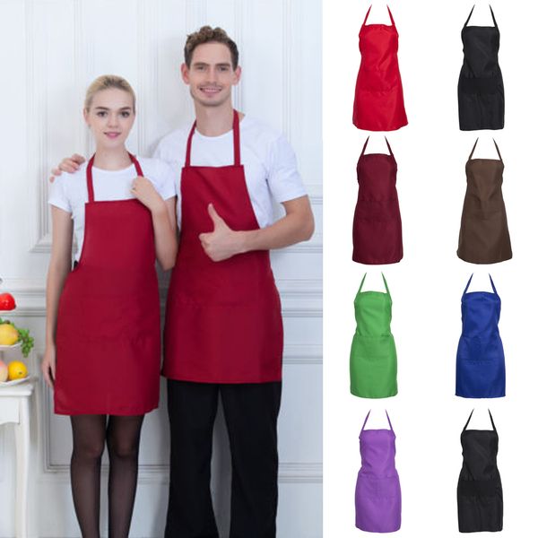 

thicken cotton household cleaning tools accessories polyester blend anti-wear cooking kitchen bib apron with pockets