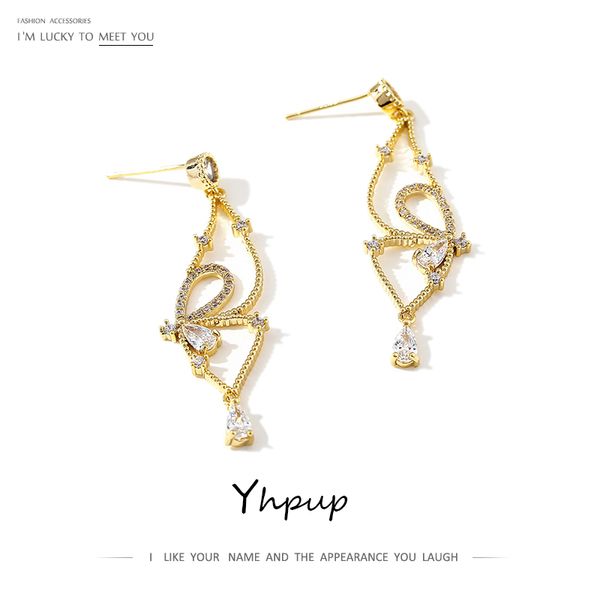 

yhpup exquisite dangle drop earrings butterfly geometric white zirconia charm shining earrings for beauty girl party new, Silver