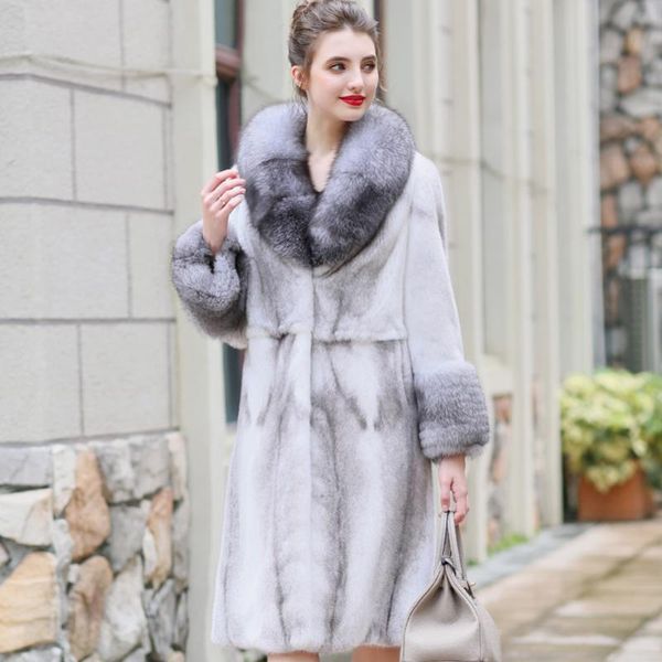 

mink real natural coat female fur collar luxury fur coat winter jacket women warm long jackets manteau femme my4170 s, Black